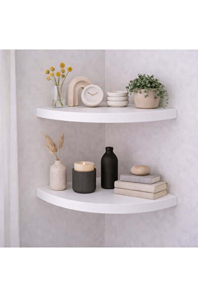 DUDECOR Beyaz+2+li+Ahşap+Köşe+Rafı+Duvar+Rafı