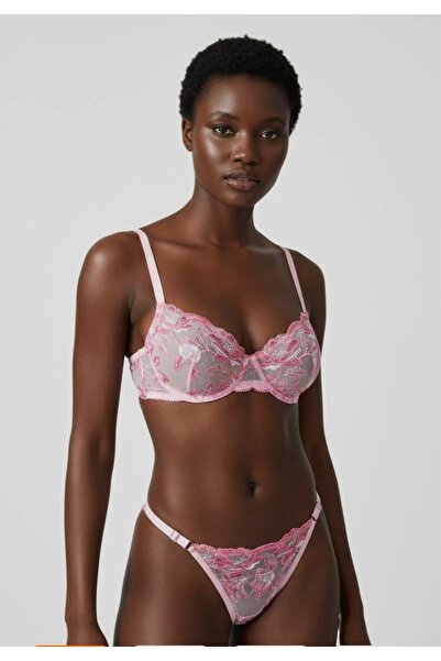 Freya KADIN CİNDY TOZ PEMBE ÇİÇEK DESENLİ BALENLİ TANGA MODEL IÇ ÇAMAŞIRI TAKIMI