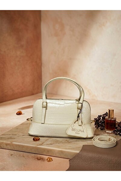 BELUNABAGSS Beluna Bags Pearl White Croco El ve Omuz Çantası