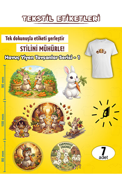 AGG Reklam ملصق ملابس يلتصق بالكيّ، سلسلة أرانب تأكل الجزر - مجموعة من 7 قطع