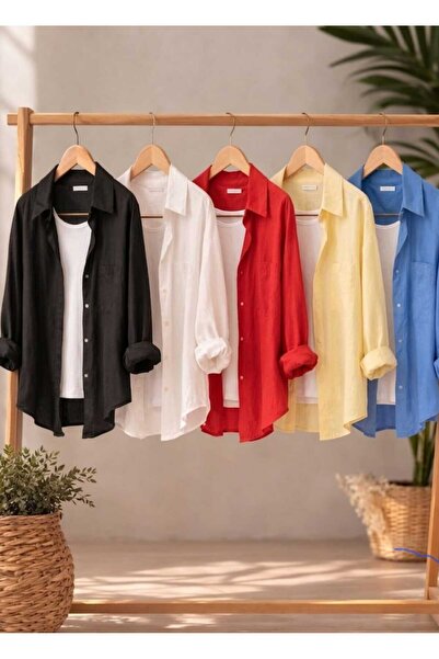 blackbonds Kadın 5li Siyah Beyaz Kırmızı Sarı Mavi Pamuklu Oversize Pamuklu K...