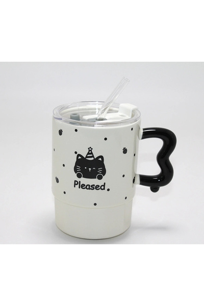 Epilons Cute bear figured porcelain mug with lid and straw alk5041