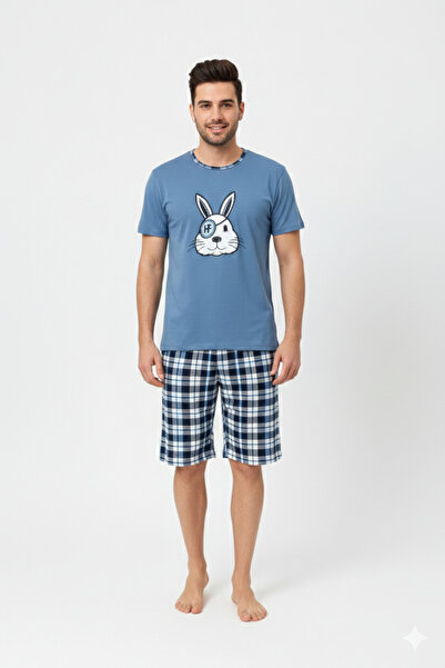 Serena Men's cotton pajamas, short sleeves and 3/4 pants, pirate rabbit print...