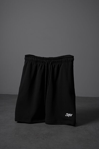 Slatra Pantaloni scurți negri pentru bărbați, cu broderie, basic