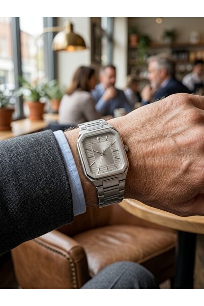 Leerybee Şık ve Karizmatik Dikdörtgen Kasa Metal Kordon Erkek Saati - Kutulu ...