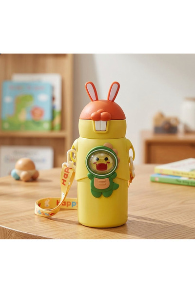 Mihristore Tavşan Kulaklı Sevimli Ayı Figürlü Çelik Termos Suluk Okul Suluğu ...