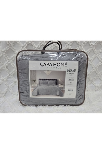 Çapa Home غطاء سرير مزدوج من ميلانو ستون واش بتصميم مموج بالموجات فوق الصوتية باللون الرمادي