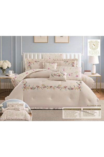 NAJMA FLOWER Luxury Embroidered Summer Double Bedspread Set, 8 Pieces