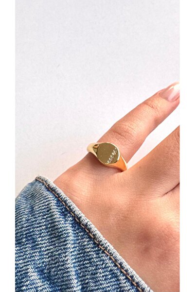 Leo'Stone Minimal Oval Mühür Altın Kaplama Ayarlanabilir Çelik Serçe Parmak K...
