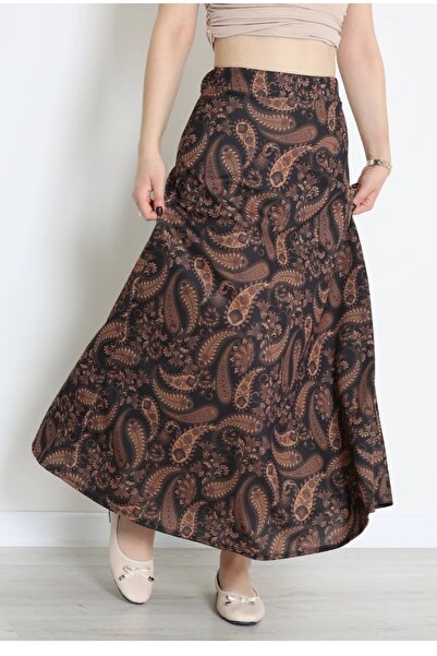 DuRu LiNe ✨ Desenli Saten Uzun Etek | Yüksek Bel Esnek Rahat Kalıp Günlük & Ş...