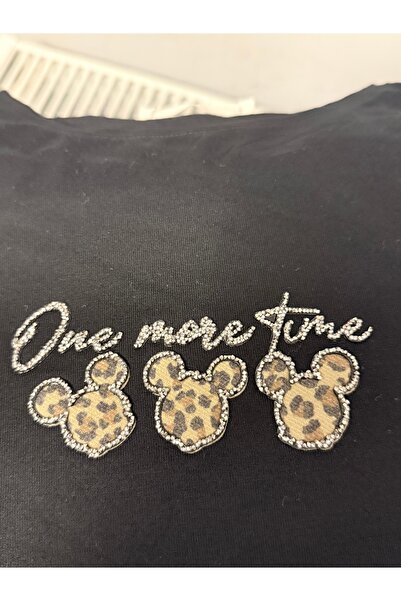 SİSTERS2HC Women's Stone Embroidered Mini Basic Round Neck Vi Viscose İyah T-...