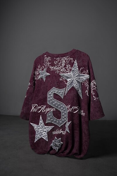 Slatra Tricou pentru bărbați Plum SuperStar cu imprimeu supradimensionat cu e...