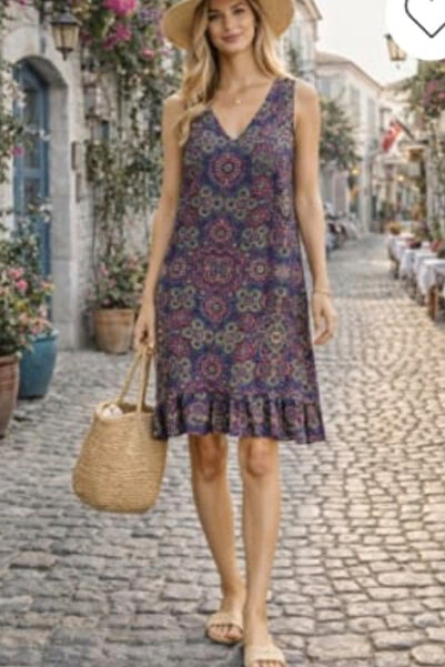 AYASOFYA OTANTIK Women's V-Neck Ethnic Authentic Patterned Skirt with Ruffles...