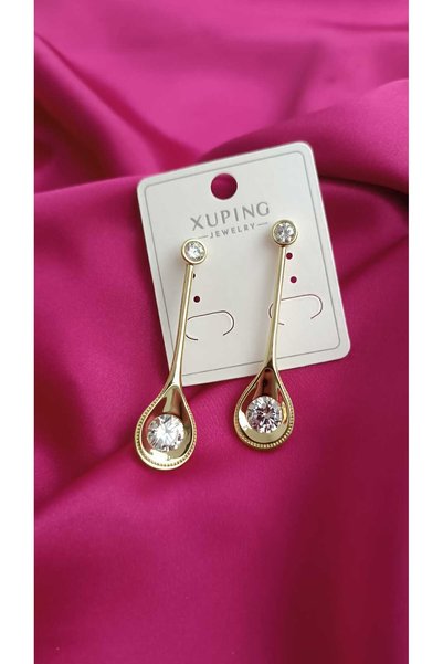 shop Xuping Zircon Stone Long Dangle Women's Earrings – Gold Color Stylish Design Daily & Special Occasion Jewelry