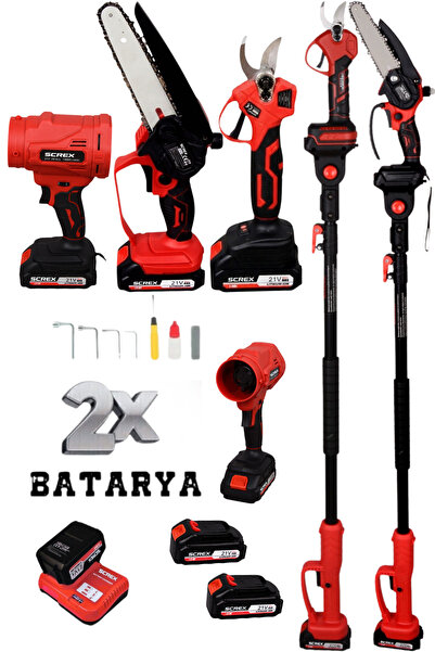 SCREX Profesyonel 4'lü Set 21V Teleskopik Kol & Bağ Makası & Yaprak Üfleme Ma...