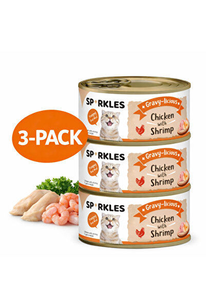 SPARKLES طعام القطط الرطب من غرافي-ليشوس بنكهة الدجاج والروبيان، 80 غرام × 3 ...