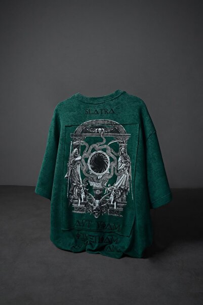 Slatra تيشيرت رجالي باللون الأخضر من إنفينيوم باتشلي بتأثير الغسيل الكبير الحجم