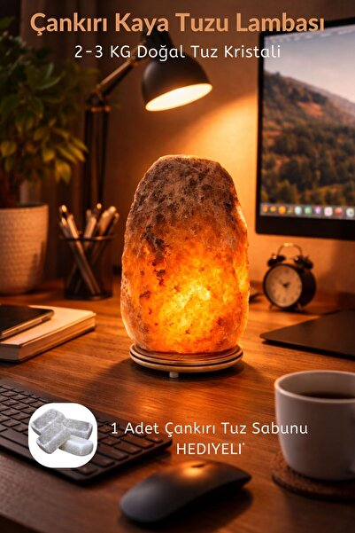 Bayguru 2-3 Kg Doğal Çankırı Kaya Tuzu Lambası 1.5M Açma-Kapama Düğmeli Kablo...
