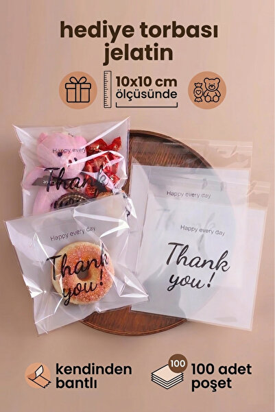COLORPAK Thank You Printed 50 Pieces Self-Adhesive Transparent Gift Bags 10X1...