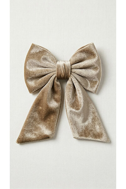 TAŞDELEN AVM Γυναικεία βελούδινη αγκράφα με φιόγκο σε χρώμα καφέ γάλακτος