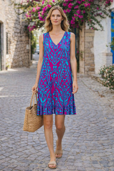 AYASOFYA OTANTIK Women's V-Neck Ethnic Authentic Patterned Skirt with Ruffles...