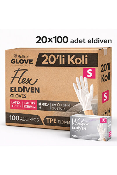 Reflex Flex Eldiven 20 Kutu Tek Kullanımlık TPE Pudrasız Beyaz S Beden Eldive...
