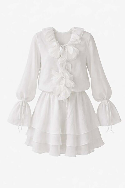 HAZELANNA White Dress with Collar and Rose