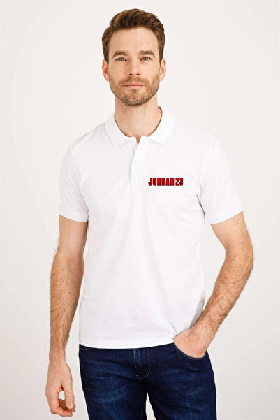 LUMİART Men's Piqué Collared T-Shirt Buttoned Printed T-Shirt - White