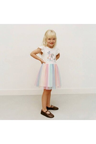 babymoon kids Rochie casual din tul pentru fete, culori curcubeu, imprimeu un...