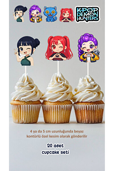 Sinek Kupası Tasarım KPop Demon Hunters Konsept Kürdanlı Cupcake Süsü Doğum G...