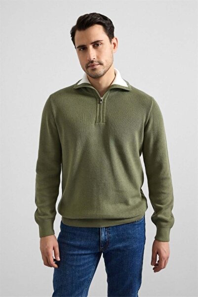 SÜVARİ Koyu Yeşil Regular Yarım Balıkçı Yaka Kazak