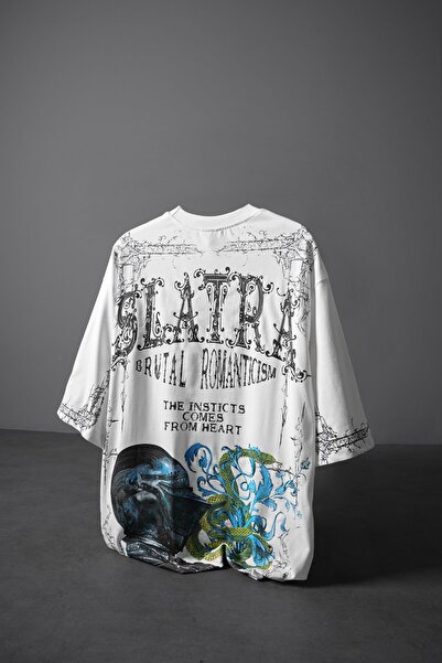 Slatra Tricou alb pentru bărbați Brutal Romanticism cu imprimeu supradimensionat