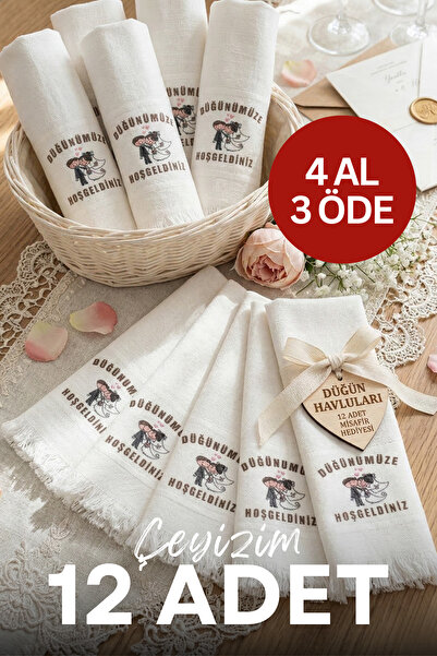 Çeyizim 12 Adet Düğün Havlusu | Nişan - Sünnet Havlusu | Konvoy - Araba Havlu...