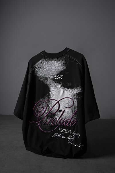 Slatra Men's Black Prelude Printed Oversized Tshirt