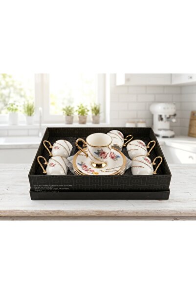 humazeyy 6’lı roses porselen kahve fincan seti