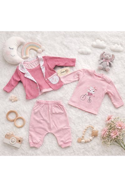 Happy Baby Butik Babyim 100% Cotton Baby Girl Pink Jacket 3-Piece Set