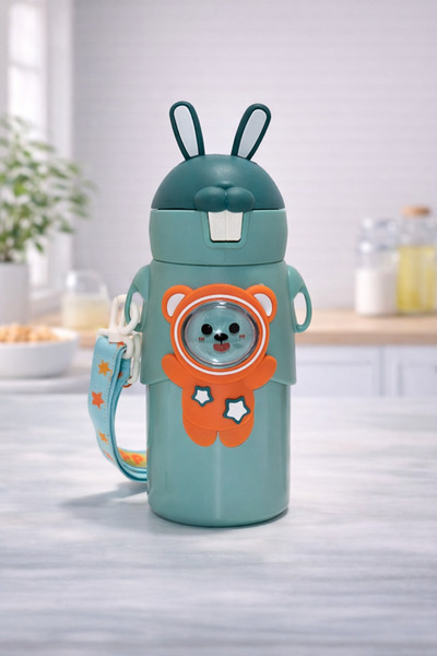 hediyeconcepti 500 ml Cute Rabbit Design Children's Thermos Flask with Straw ...