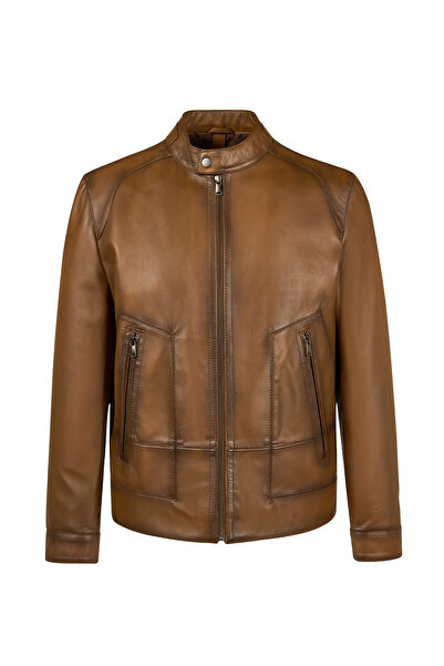 Derimod King Men's Brown Judge Collar Leather Jacket 25Wge65801M