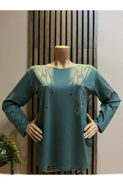 AKMAVİ Women's Stoned Clover Viscose Mother Combed Cotton Blouse for Middle A...