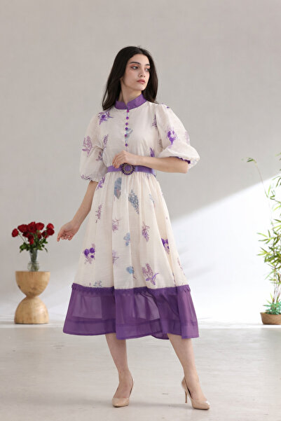 Verona Women's floral print midi dress with waist Belt