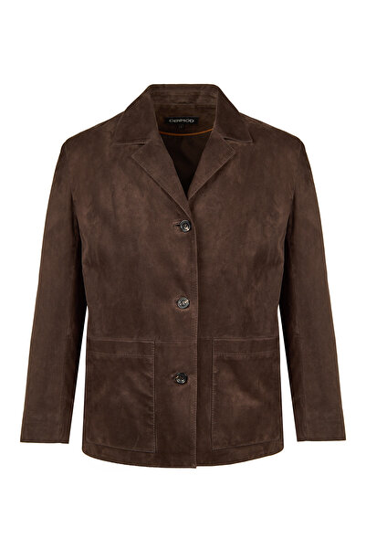 Derimod Gloria Women's Brown Oversized Suede Leather Jacket 25Wgd560010