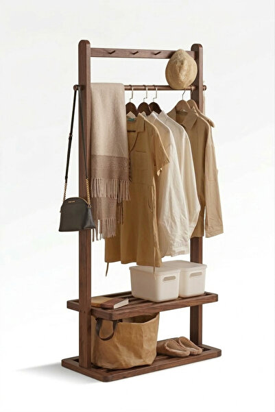 Ev dekka Masif Ahşap Dar Alan Portmantosu - 150x50 cm Dikey Askılık ve Ayakka...