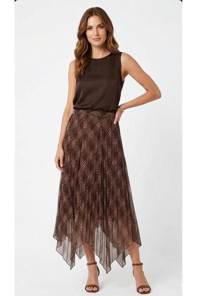 VİZYONER Women's Asymmetric Cut Crinkle Pattern Chiffon Skirt