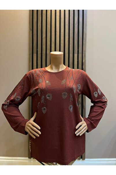 AKMAVİ Women's Stoned Clover Viscose Mother Combed Cotton Blouse for Middle A...