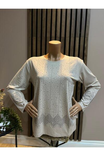 AKMAVİ Kadın Orta Yaş Ve Üzeri Turlu Viskon Yıldız Yağmuru Taşlı Anne Penye Bluz
