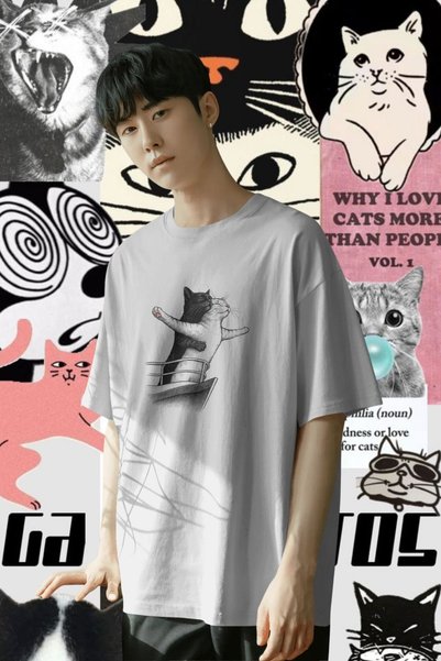 Ninkasiwear Titanic Cats Design Oversized T-Shirt 24/1 Cotton Pieces