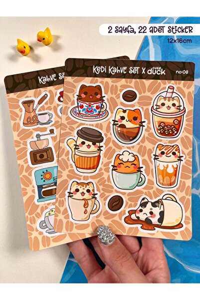 OverDuck 2’li Kedi Kahve Sticker Seti – 22 Adet Coffee ve Kawaii Cat Sticker ...