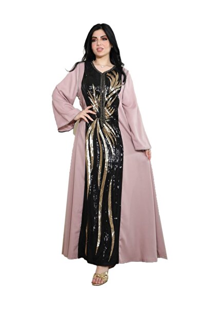 Generic Luxury Evening Gown in Cashmere Color with Black Front Panel and Gold...
