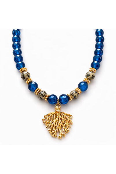 elinasaccessories Mavi Akik & Benekli Jasper Doğal Taş Kolye 14k çam Tasarım ...
