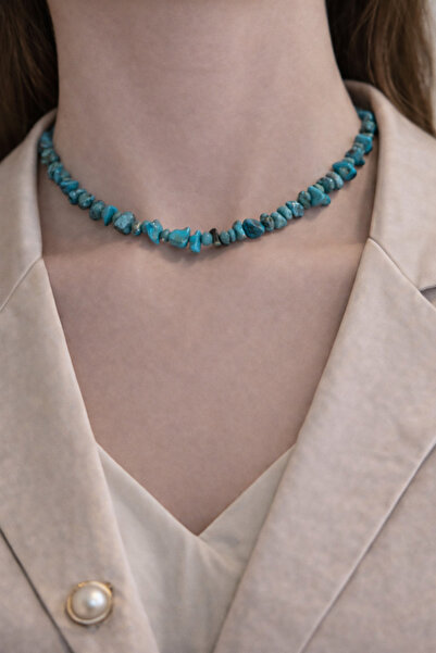 ZENAURA قلادة من حجر الفيروز الطبيعي المكسور - قلادة نسائية أنيقة من حجر الفي...